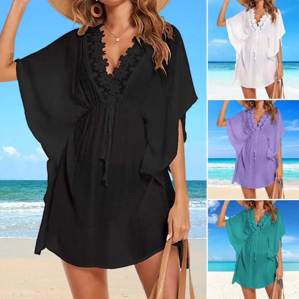 Beach Cover Up Elegant Lace Trim Beach Dress - Shell Yeah by JaksXLLight PurpleLIGHTPURPLE-XL-CHINAOther