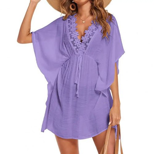 Beach Cover Up Elegant Lace Trim Beach Dress - Shell Yeah by JaksXLLight PurpleLIGHTPURPLE-XL-CHINAOther