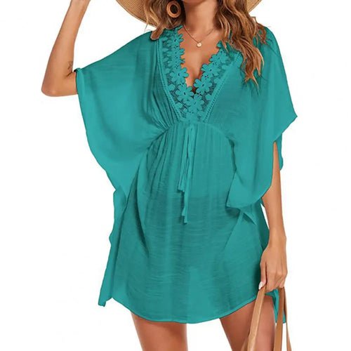 Beach Cover Up Elegant Lace Trim Beach Dress - Shell Yeah by JaksSGreenGREEN-S-CHINAOther