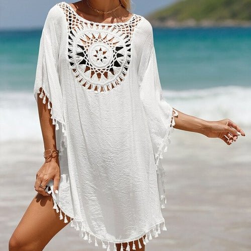 Beach Cover Up Sunflower Solid Fringe - Shell Yeah by JaksOne SizeWhiteWHITE-ONESIZEOther