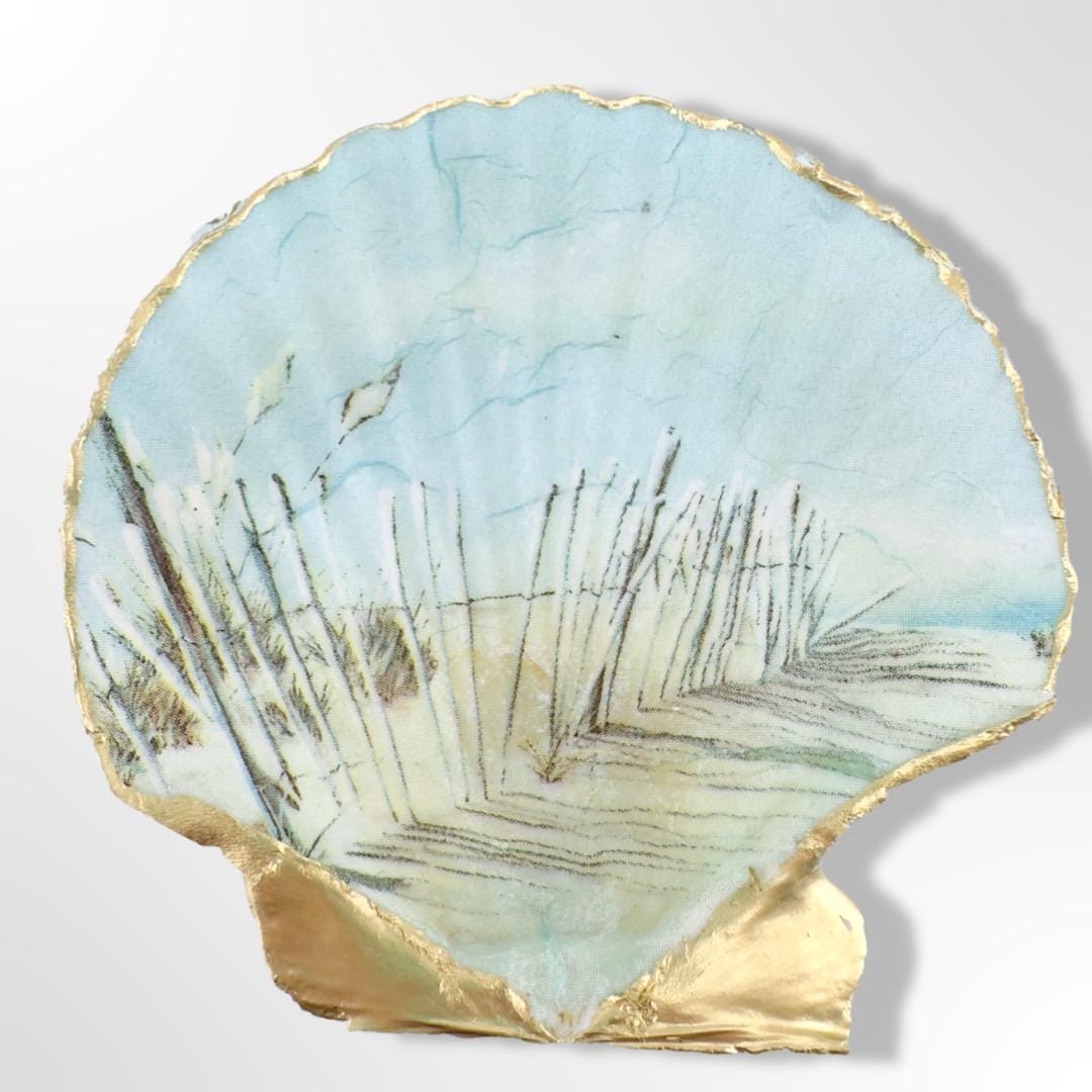 Sea-Foam Scallop Shell Trinket Dish – Gold Rim