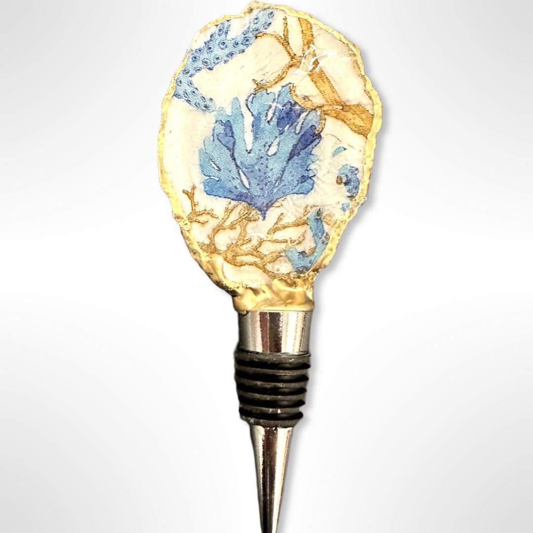 Azure Coral Oyster Shell Wine Stopper – Gold Rim