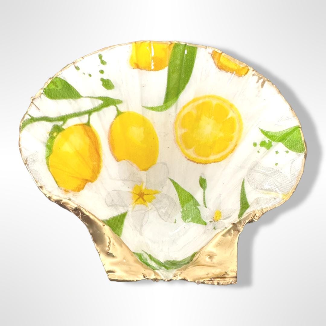 Lemon Grove Scallop Shell Trinket Dish – Gold Rim