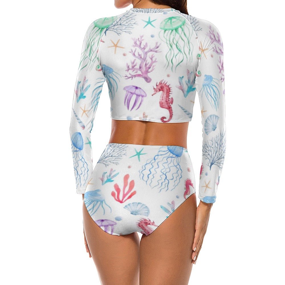 Long Sleeve Crew Neck Ladies Bikini Swimsuit - Shell Yeah by JaksSWhite9406D7C80C5248699E9D9D3AF2F2D900