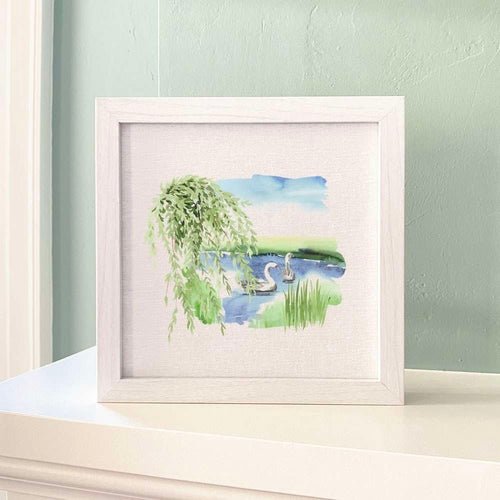 Watercolor Pond Scene (Swan) - Framed Sign - Shell Yeah by JaksWhite-washedCS-BFS-11155-WHTHome Decor