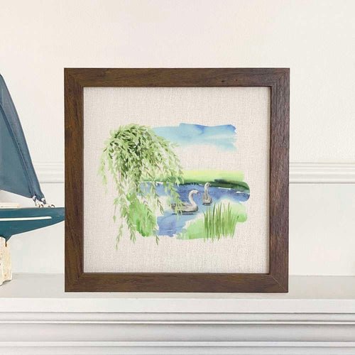Watercolor Pond Scene (Swan) - Framed Sign - Shell Yeah by JaksWalnutCS-BFS-11155-BRNHome Decor