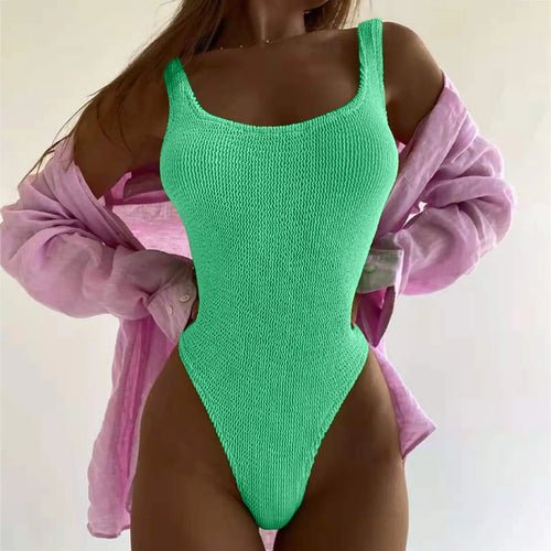 Women One Piece Solid Push Up Thong Bather - Shell Yeah by JaksSMint GreenMINTGREEN-S-CHINAOther