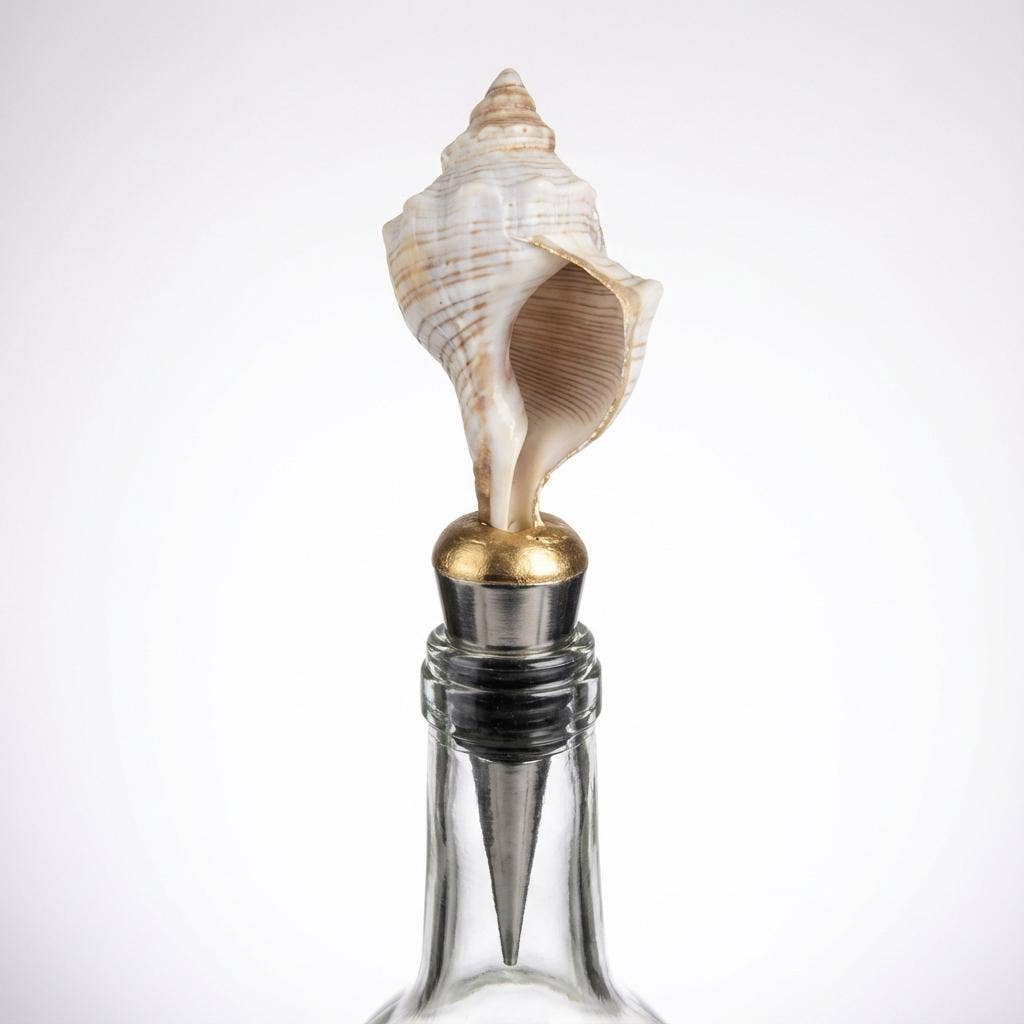 Striped Conch Shell Wine Stopper Gold Base