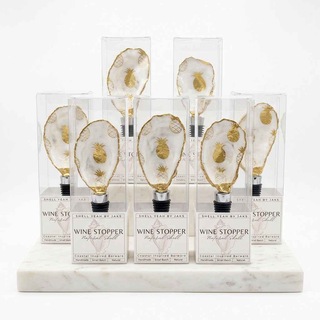 Pineapple motif oyster shell wine stopper with gold finish