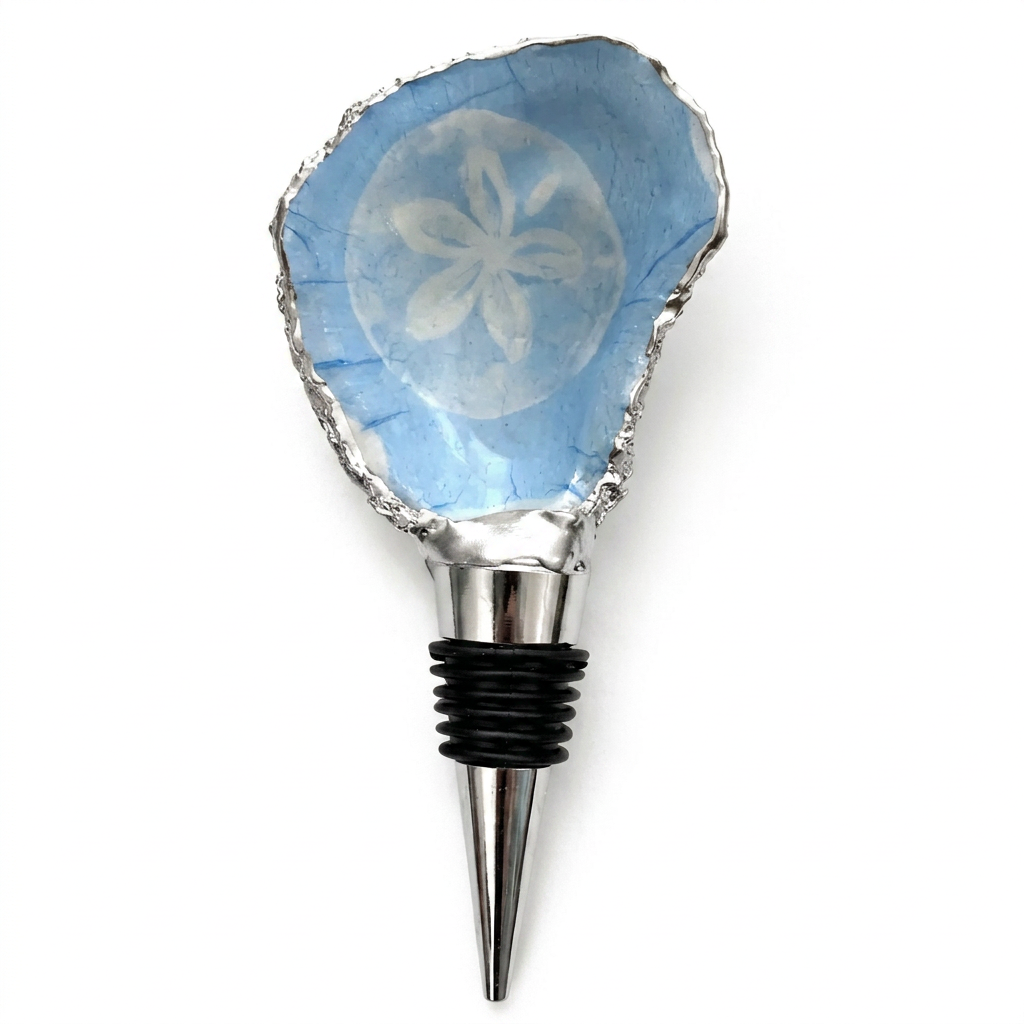 Blue Sand Dollar Oyster Shell Wine Stopper