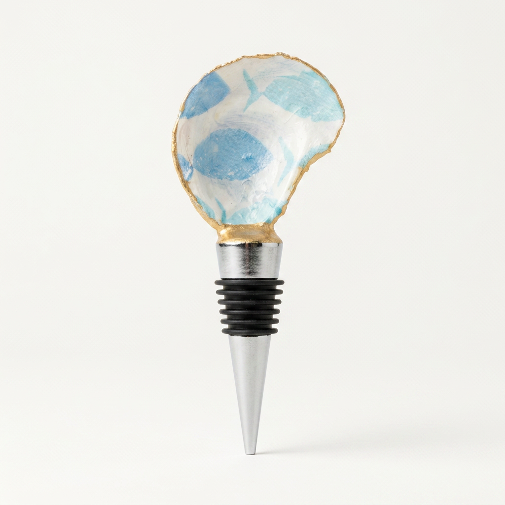 Blue Fish Oyster Shell Wine Stopper