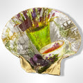 Lavender tea motif scallop shell soap dish with gold accents