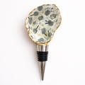 Pickleball motif oyster shell wine stopper with gold finish