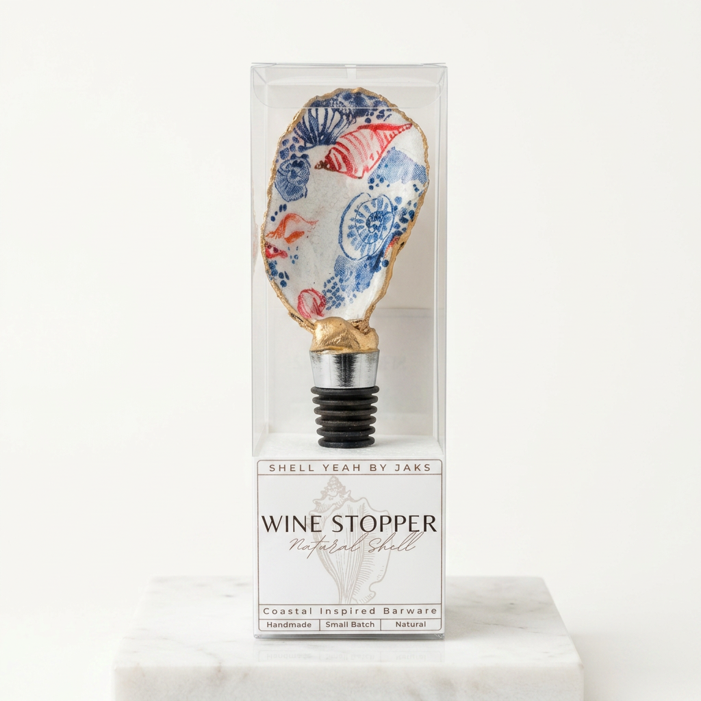 Starfish motif oyster shell wine stopper with gold rim finish