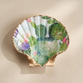 Prickly pear cactus and floral motif scallop shell trinket dish with gold finish