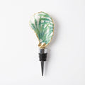 Tropical leaf motif oyster shell wine stopper with gold rim finish
