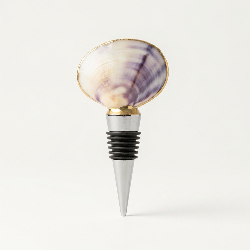 Purple Clam Shell Pair Wine Stopper Coastal Gift