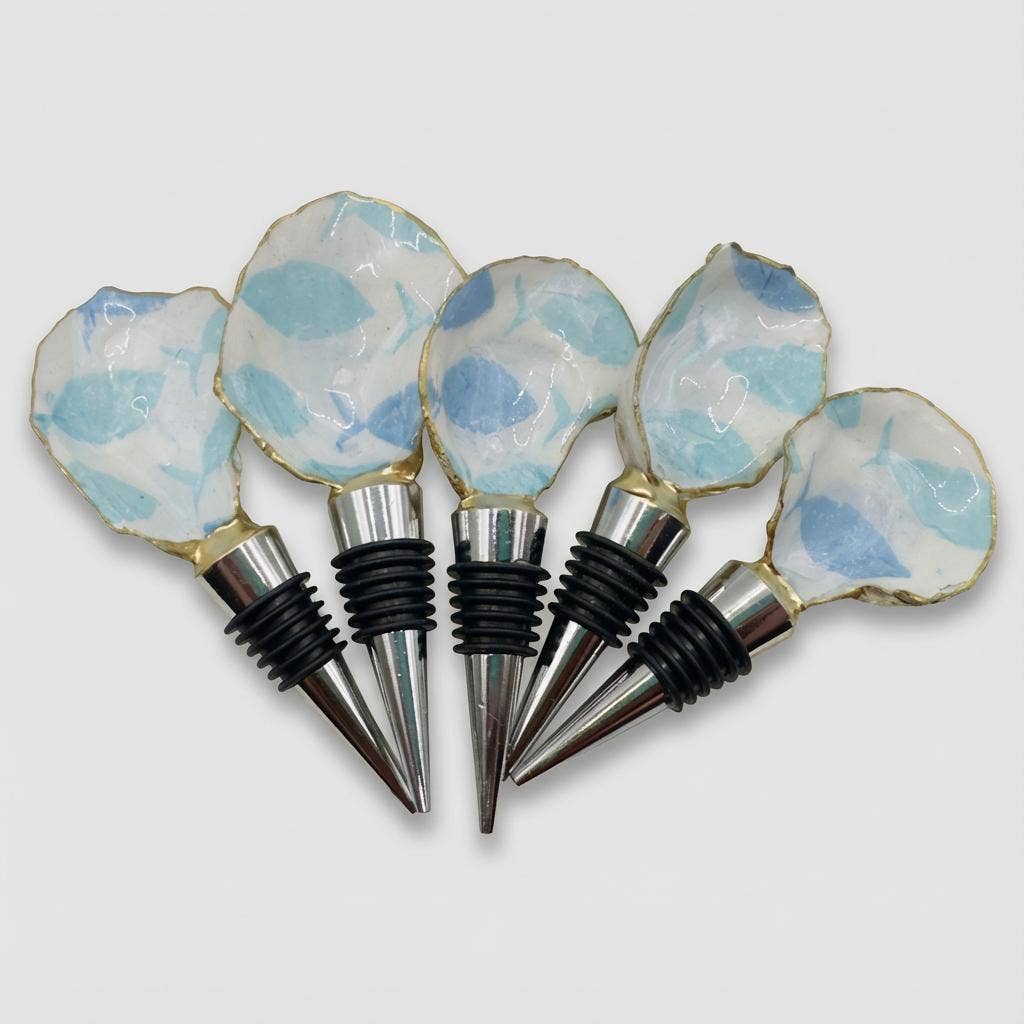 Blue Fish Oyster Shell Wine Stopper