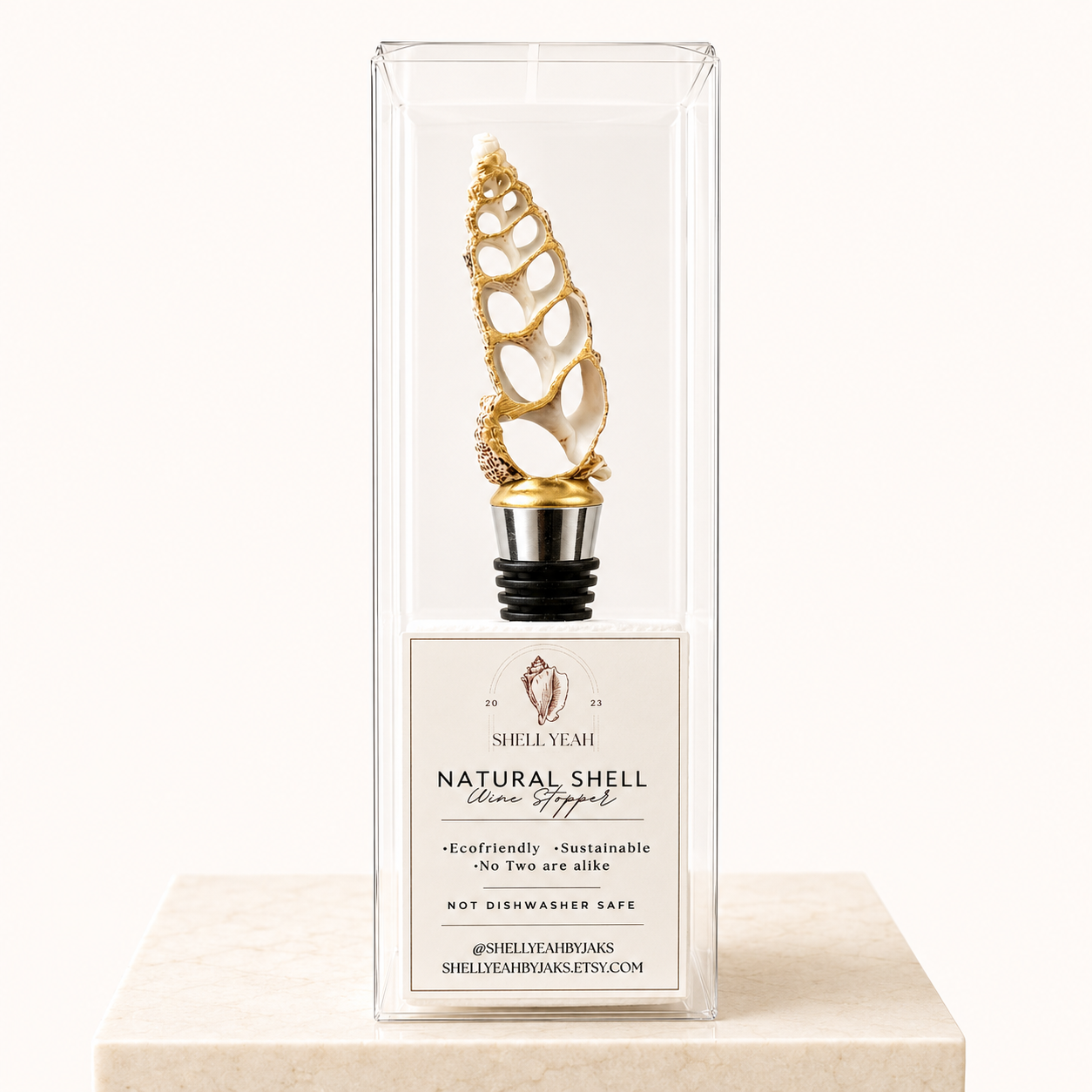 Sliced Spiny Murex Shell Wine Stopper Gold Rim
