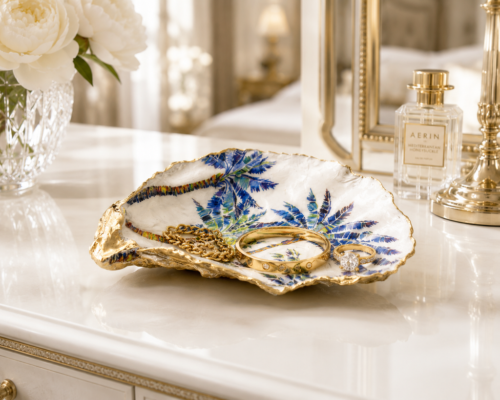 Tropical Palm Oyster Shell Jewelry Dish
