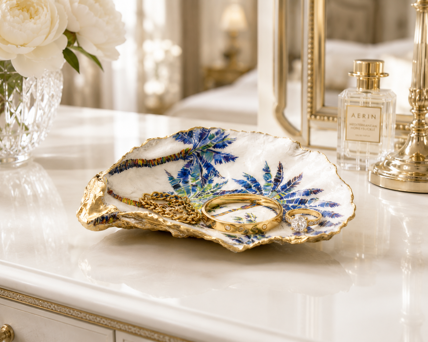 Tropical Palm Oyster Shell Jewelry Dish