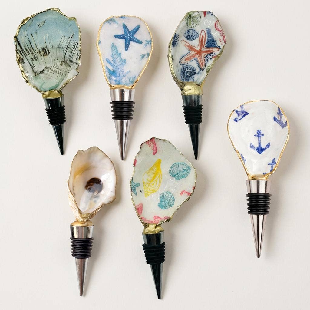Case pack of 12 neutral tone oyster shell wine stoppers for wholesale