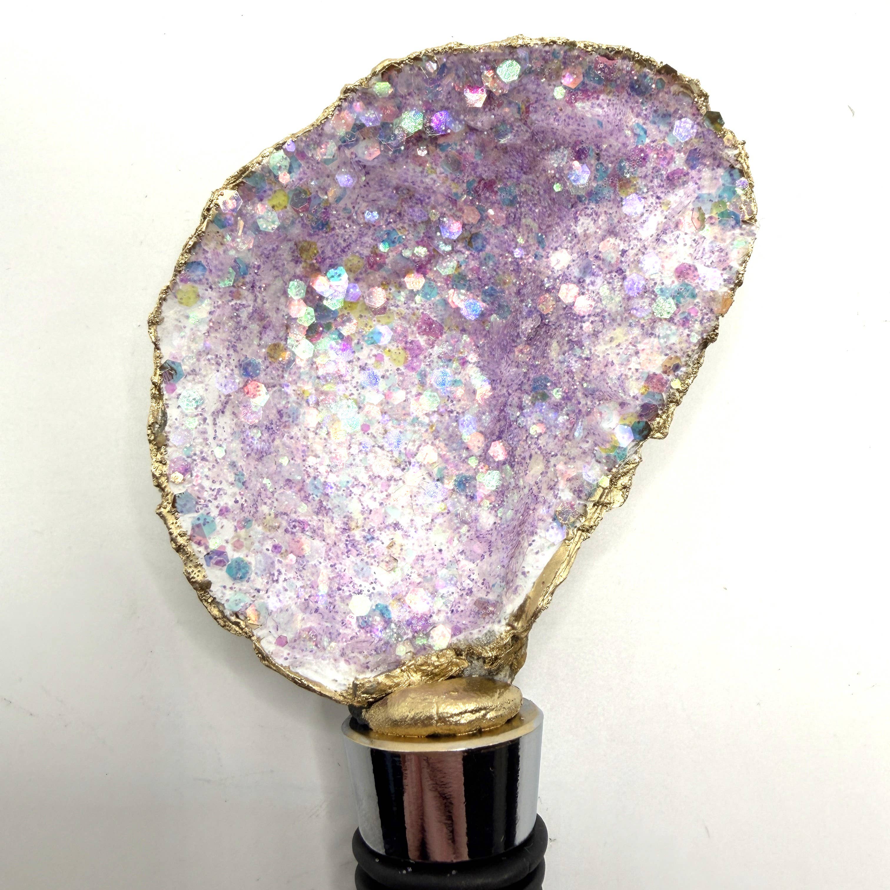 Amethyst Aura Glitter Oyster Shell Wine Stopper