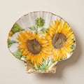 Sunflower motif scallop shell soap dish with gold accents
