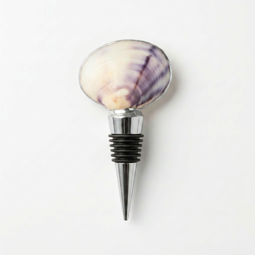Purple Clam Shell Pair Wine Stopper Coastal Gift