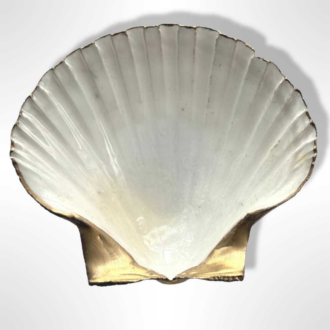 Natural scallop shell trinket dish with gold rim finish