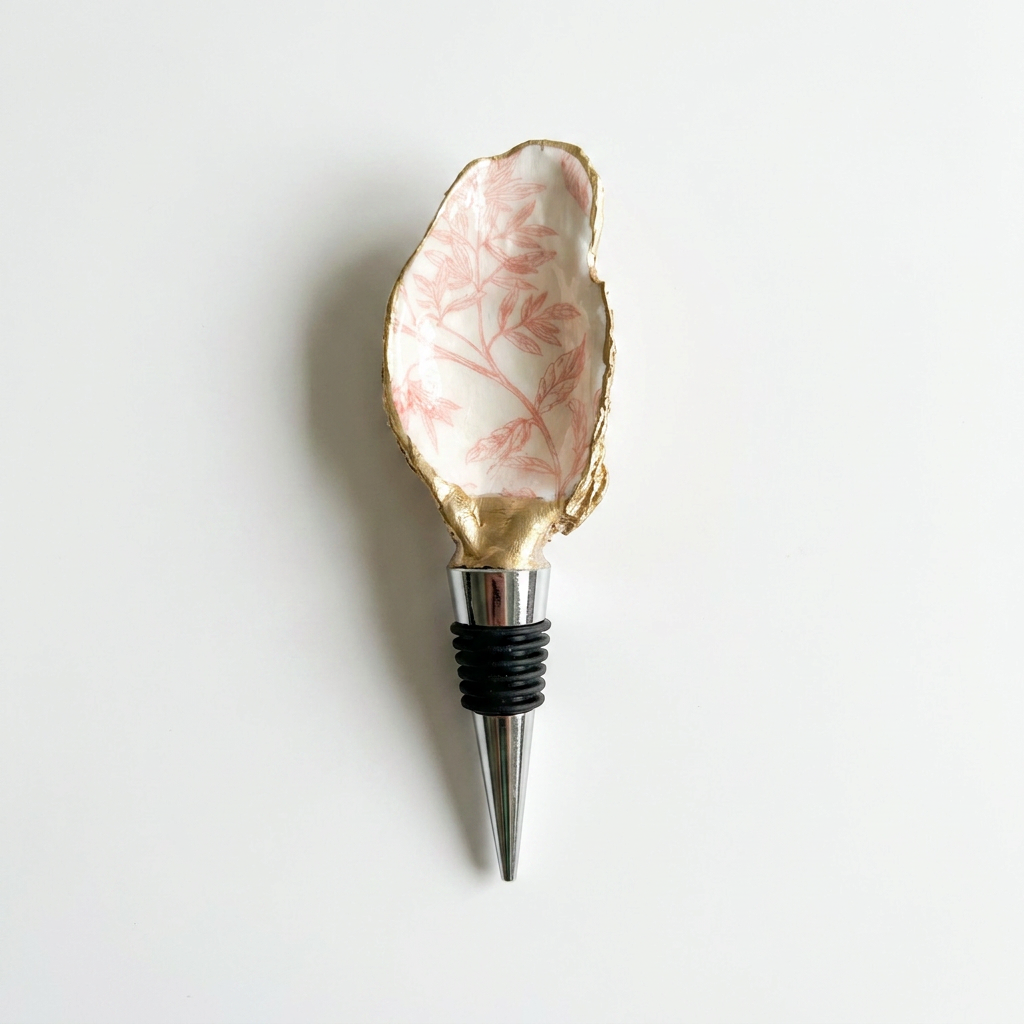 Blush Botanical Oyster Shell Wine Stopper Coastal Gift