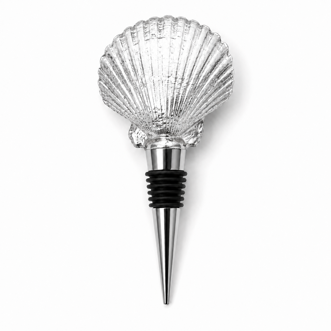 White Scallop Shell Wine Stopper Pearl Option