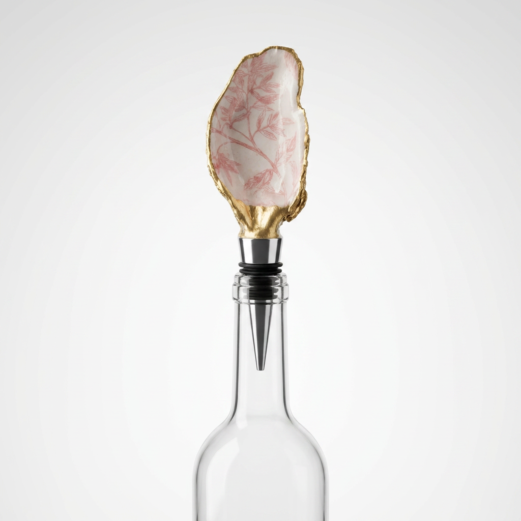 Blush Botanical Oyster Shell Wine Stopper Coastal Gift