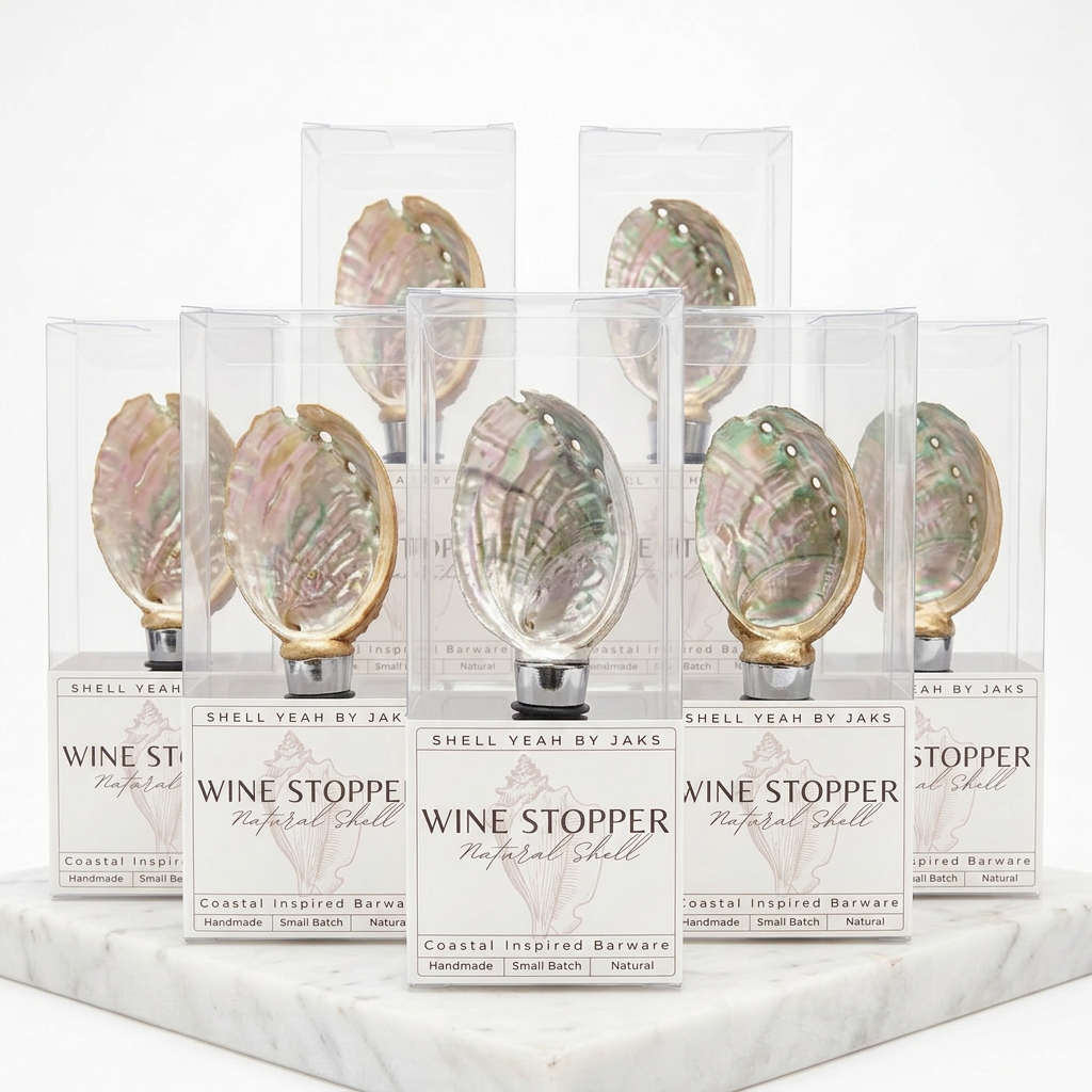 Iridescent blue abalone shell wine stopper with gold finish