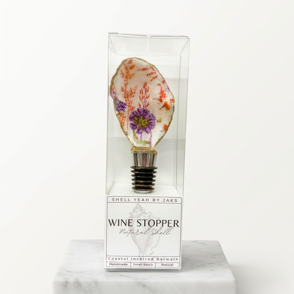 Blue Cornflower Oyster Shell Wine Stopper