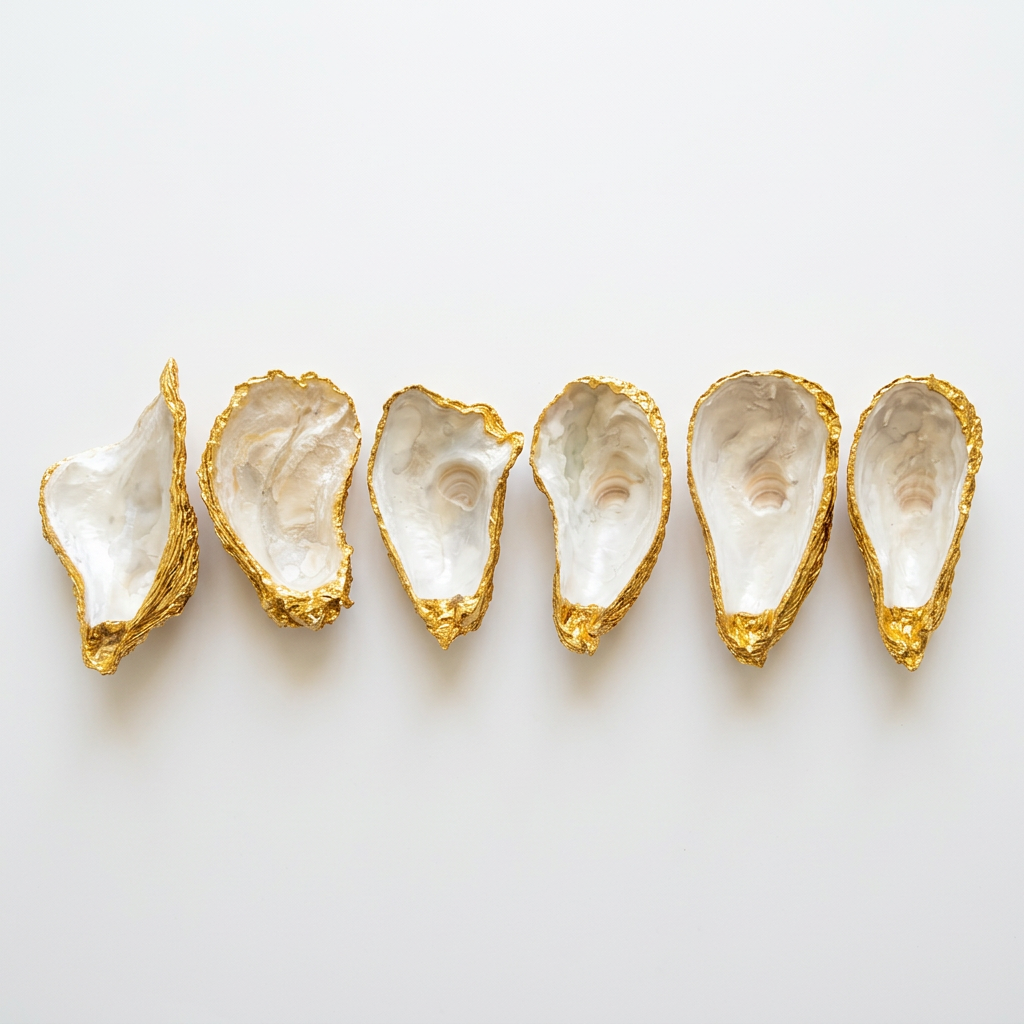 Custom design oyster shell serving dish with gold rim finish