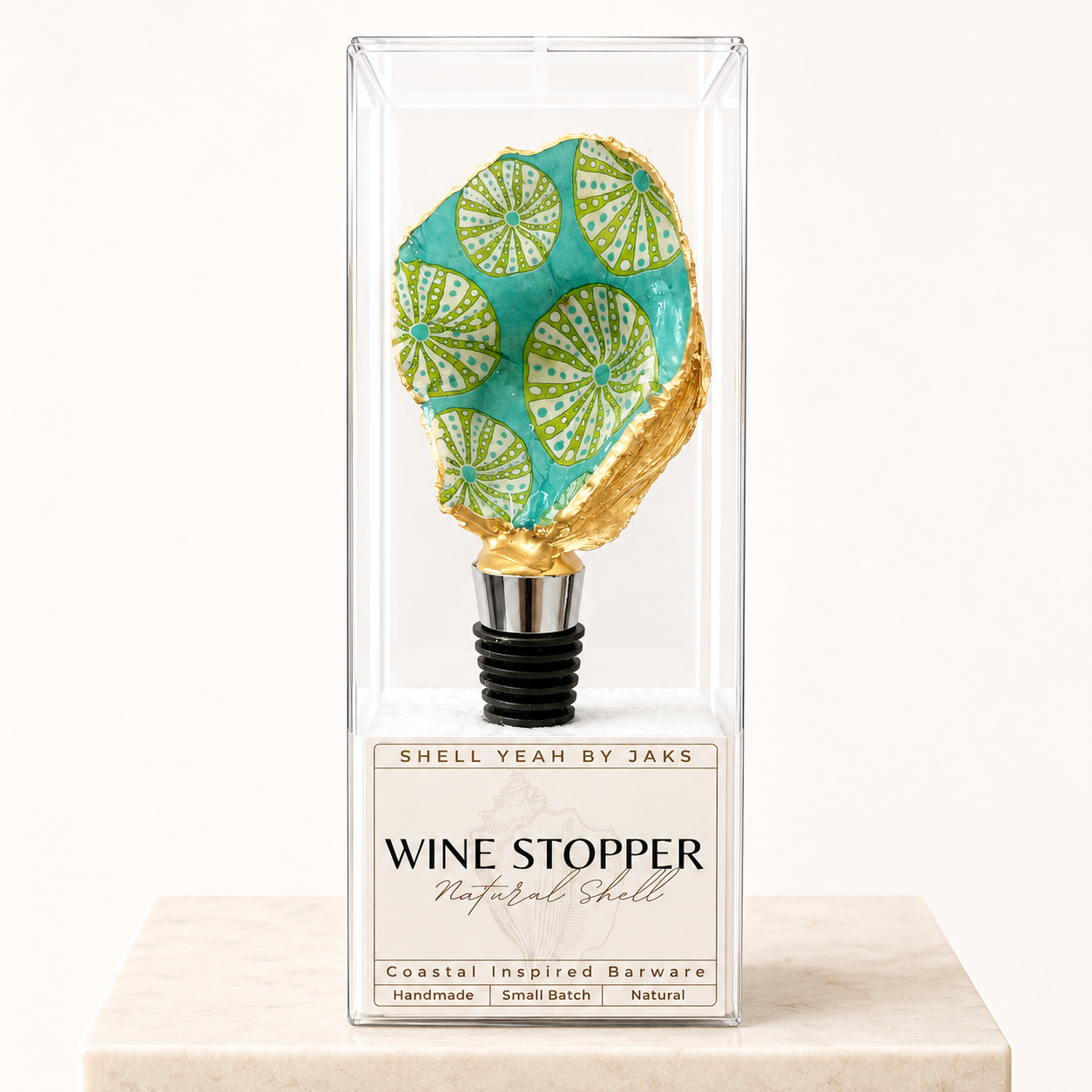Sea urchin motif oyster shell wine stopper with gold rim finish