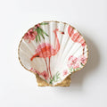 Flamingo motif scallop shell trinket dish with gold finish