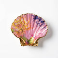 Pink dahlia motif scallop shell trinket dish with gold or silver rim