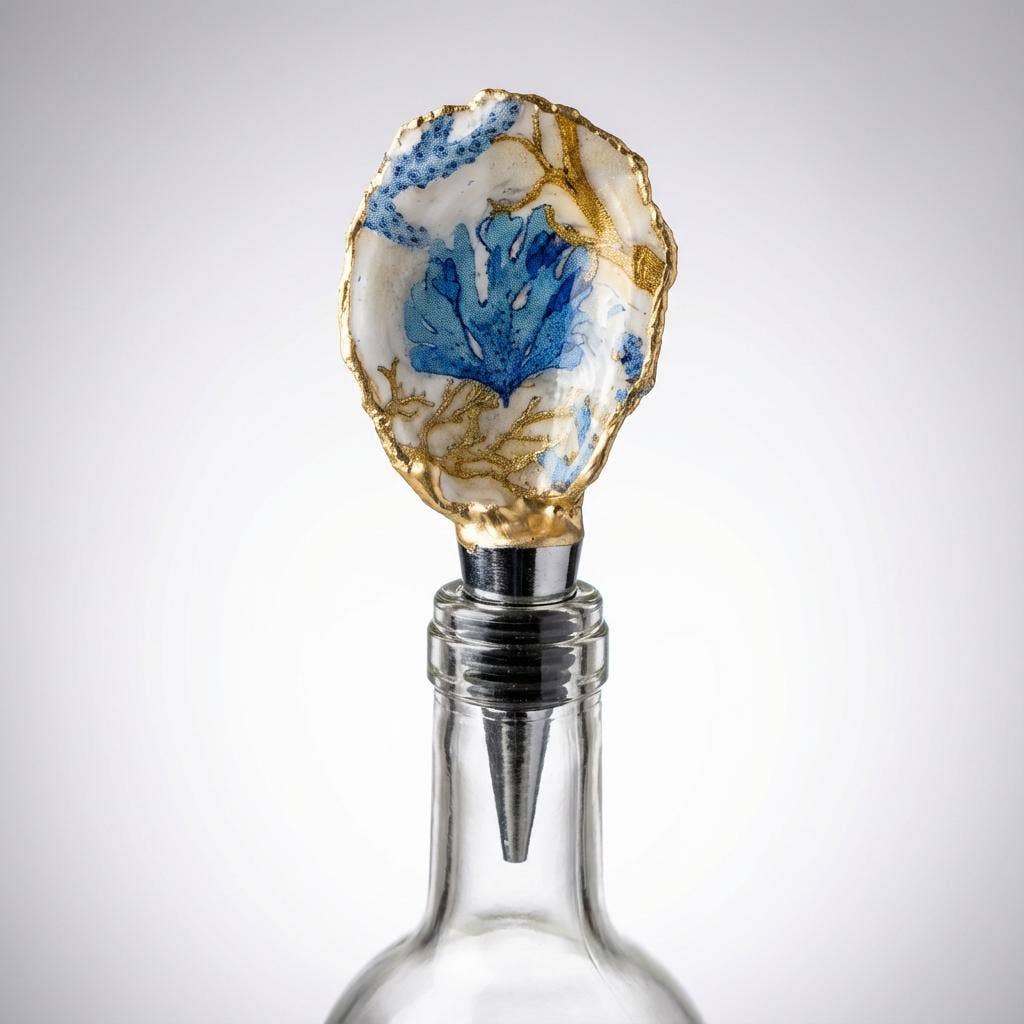 Blue Coral Reef Oyster Shell Wine Stopper