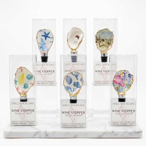 Case pack of 12 handmade oyster shell wine stoppers for wholesale
