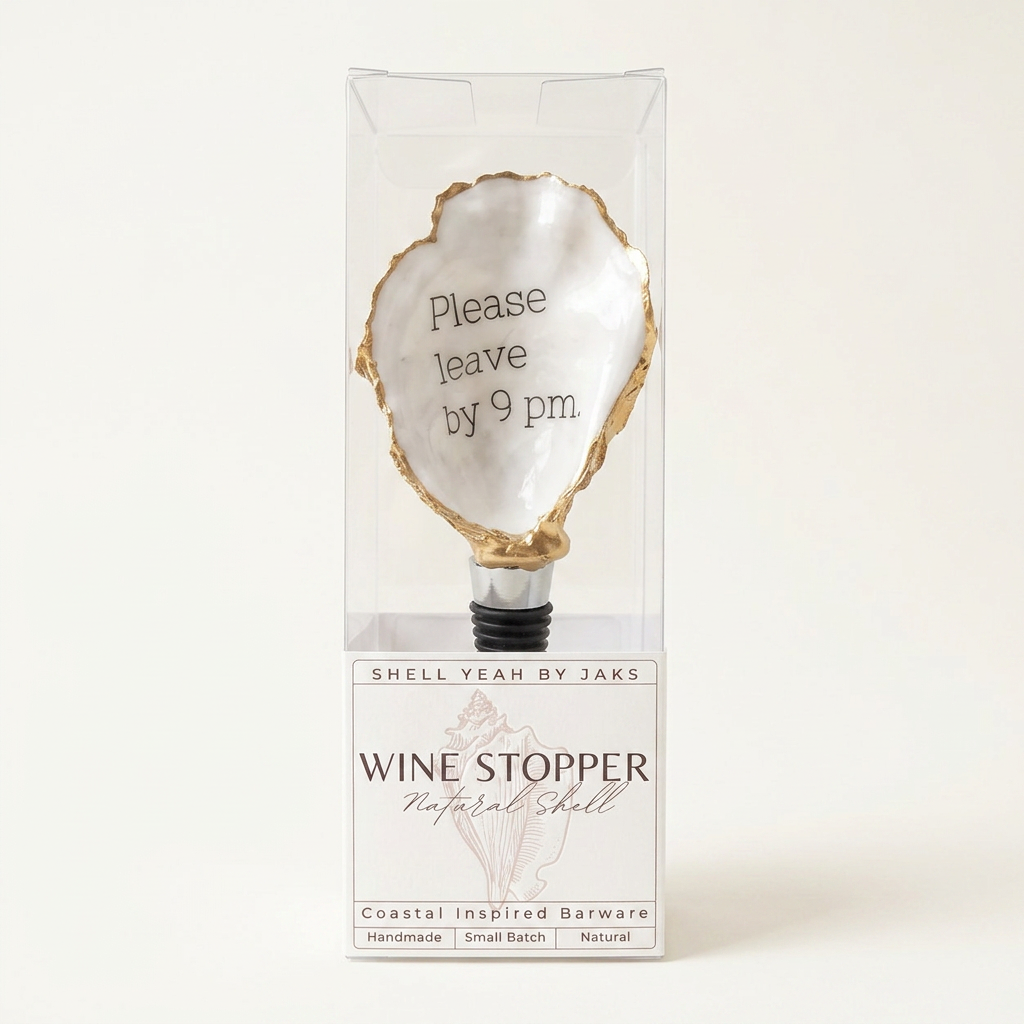 Humorous oyster shell wine stopper with gold rim finish