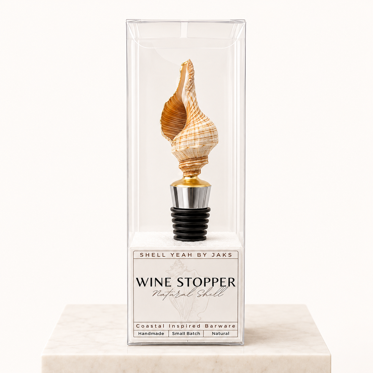 Striped Conch Shell Wine Stopper Gold Base