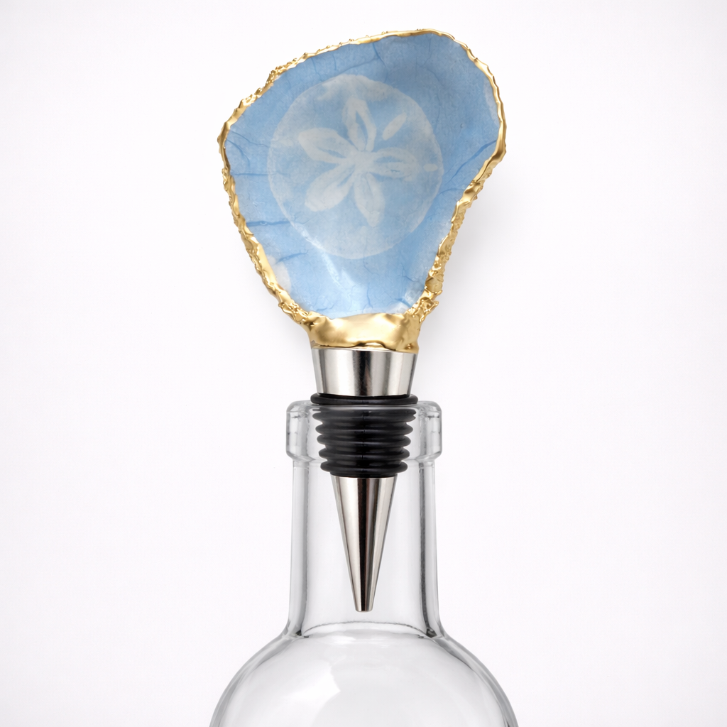 Blue Sand Dollar Oyster Shell Wine Stopper