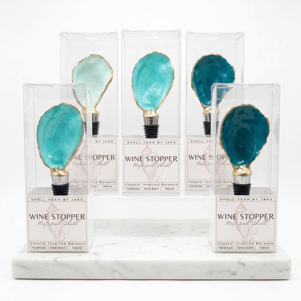 Emerald green oyster shell wine stopper with gold rim finish