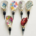 Case pack of 12 handmade floral oyster shell wine stoppers for wholesale