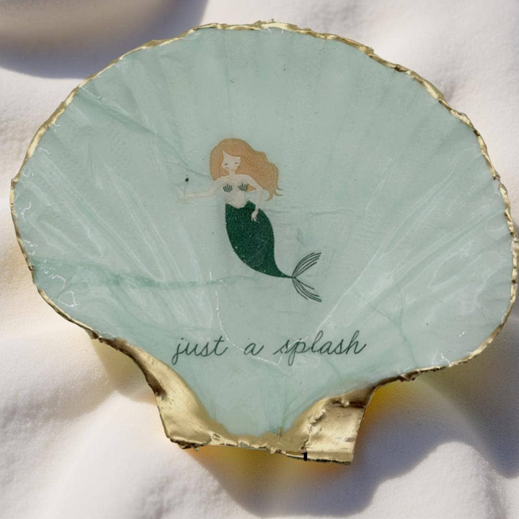 Mermaid motif scallop shell trinket dish with gold rim finish
