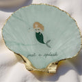 Mermaid motif scallop shell trinket dish with gold rim finish