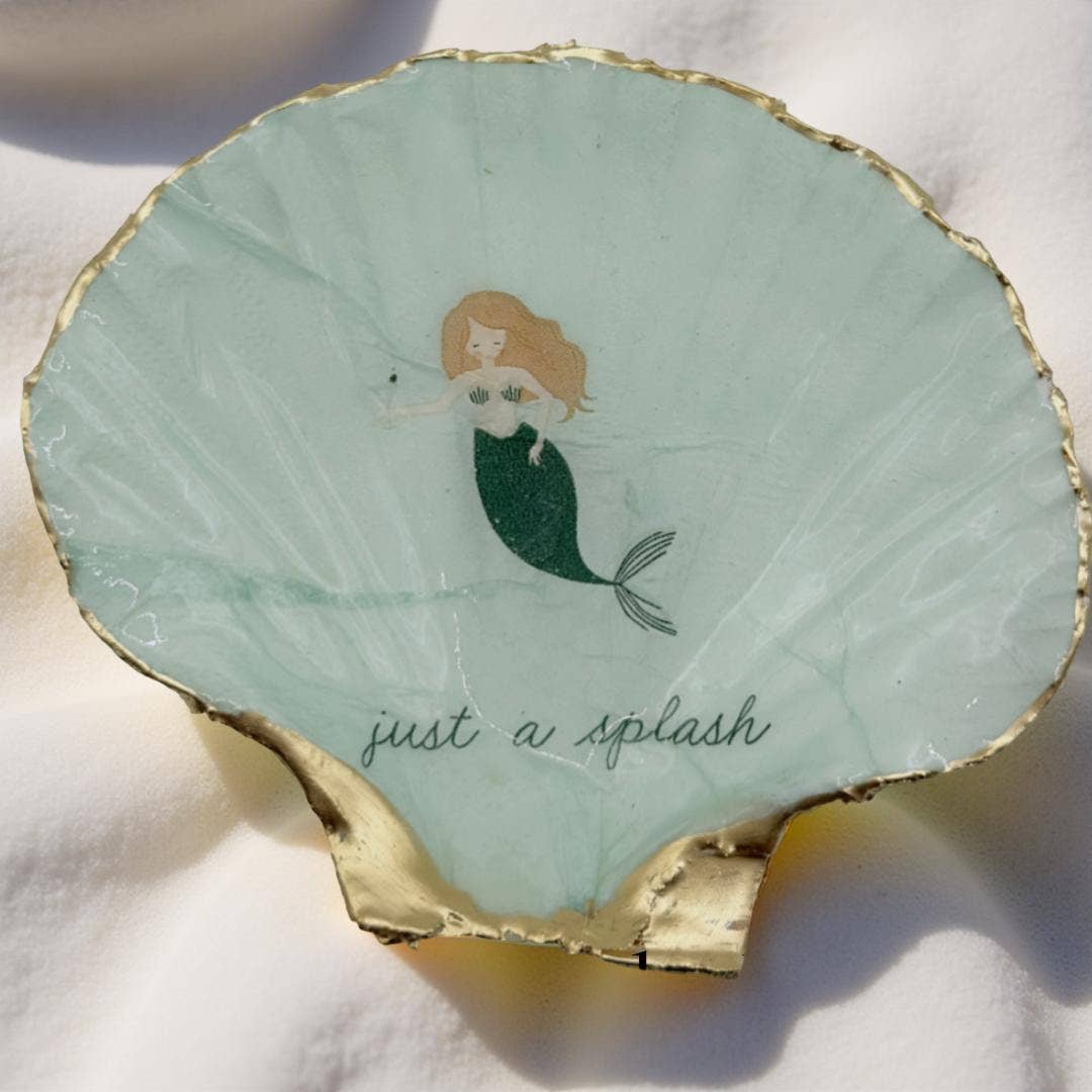 Mermaid motif scallop shell trinket dish with gold rim finish