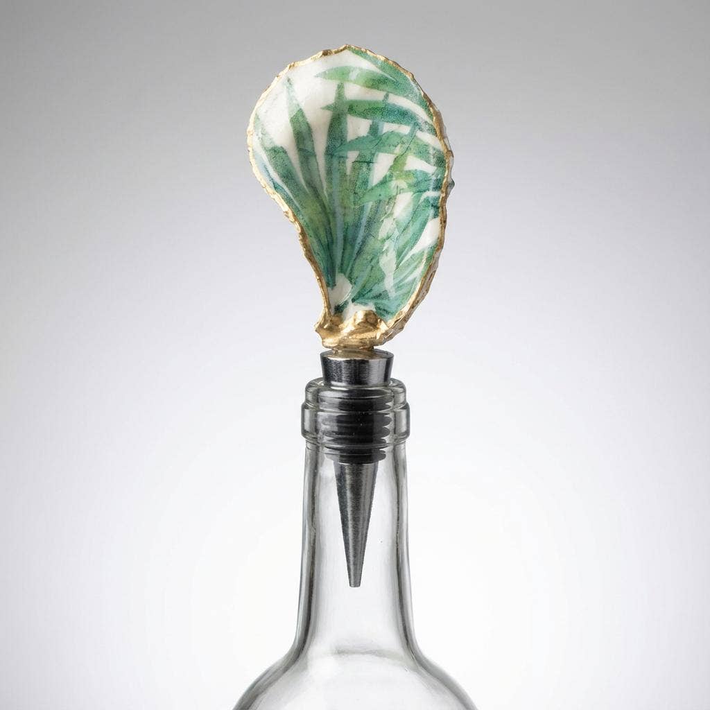 Tropical Leaf Oyster Shell Wine Stopper